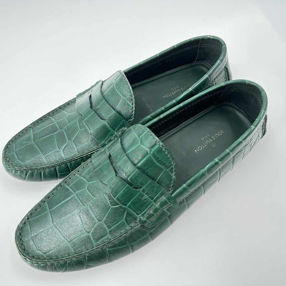 Louis Vuitton Green Leather Animal Print Drivers Size 11 USA/10 EU - Picture 4 of 16